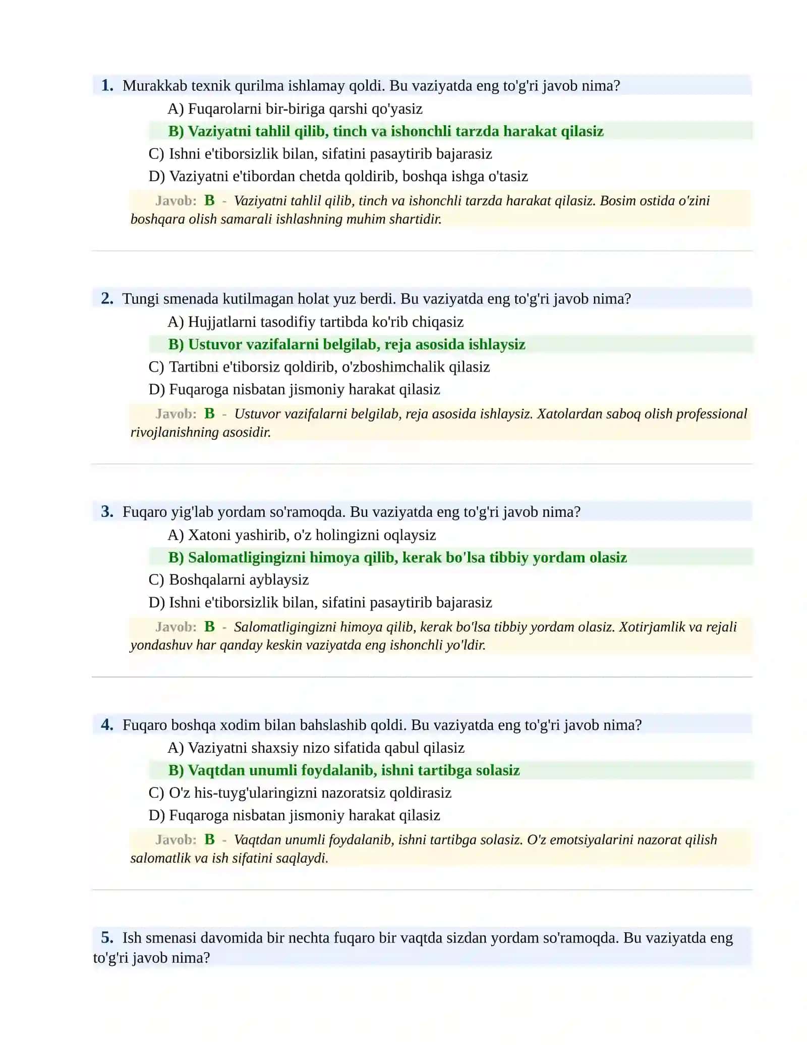 BOJXONA XIZMATIGA ISHGA KIRISH PSIXOLOGIK SINOV Testlari 2