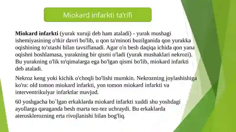 Miokard infarkti etiologiyasi, tasnifi va birinchi yordam algoritmi. 2