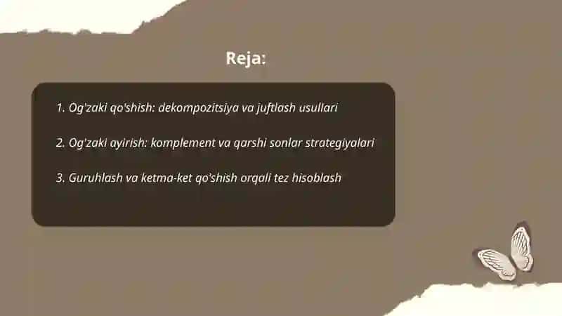 Nomanfiy butun sonlar ustida arifmetik amallar bajarishning og'zaki usullari 2