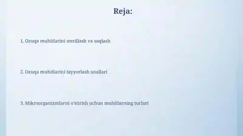 Mikroorganizmlarni o'stirish uchun oziqa muhitlari tayyorlash usullari 2