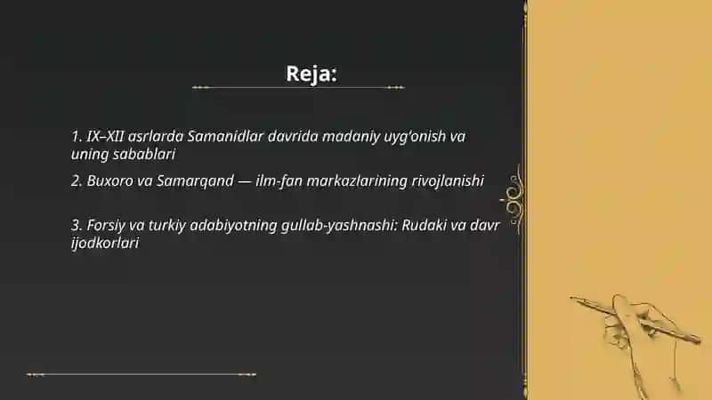 IX-XII asrlarda mamlakatimiz hududida ro‘y bergan madaniy uyg‘onish (Renessans) 2