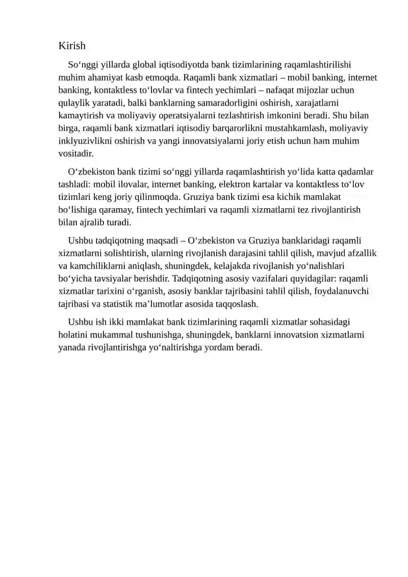 Raqamli bank xizmatlari va tadqiqot maqsadi 2
