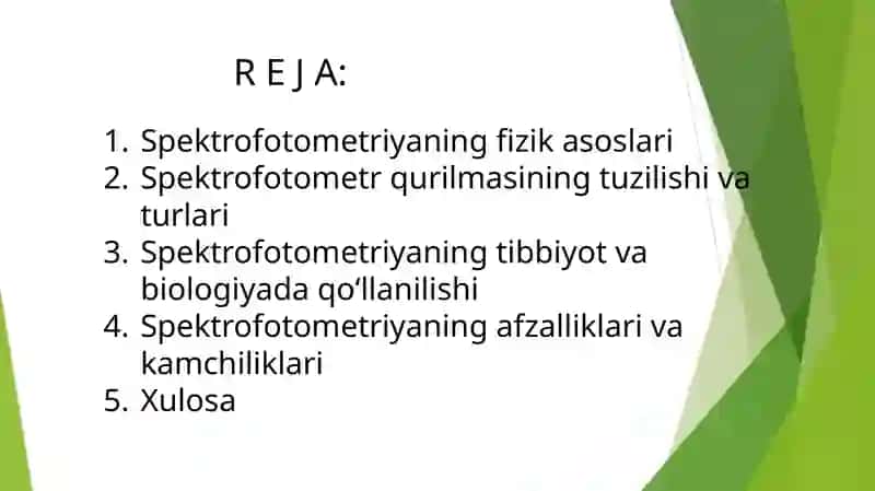 Spektrofotometriya asoslari va undantibbiy va biologik tahlillarda foydalanish 2