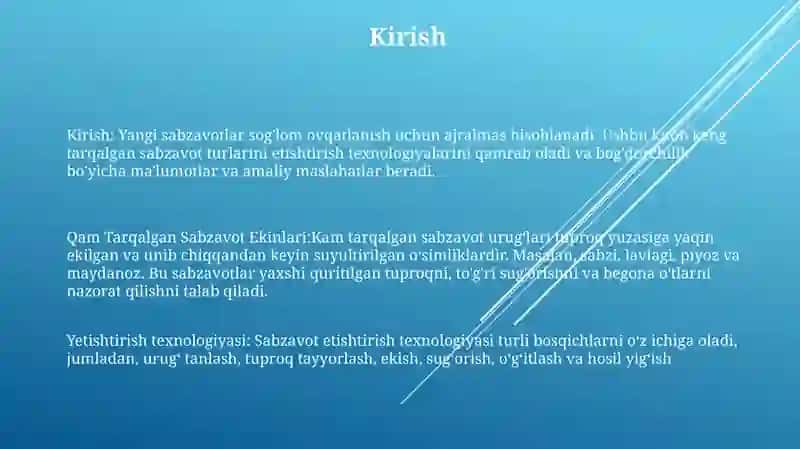 Kam Tarqalgan Sabzavot Ekinlari Turlari Yetishtirish Texnologiyasi 2