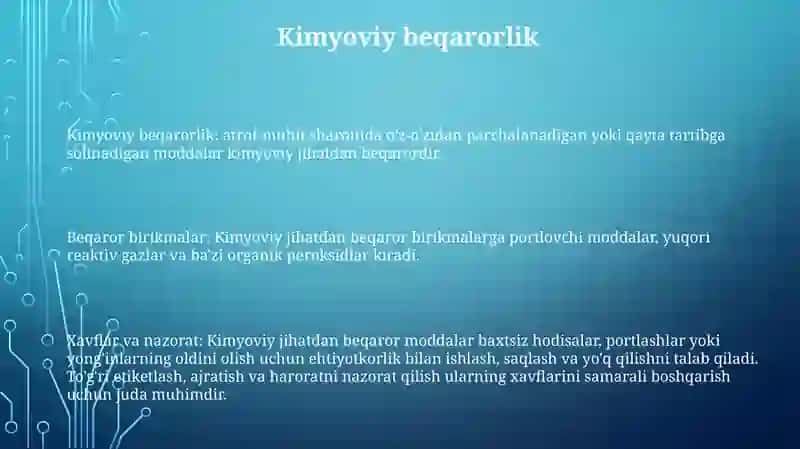 Beqaror Kimyovoy Moddalar 2