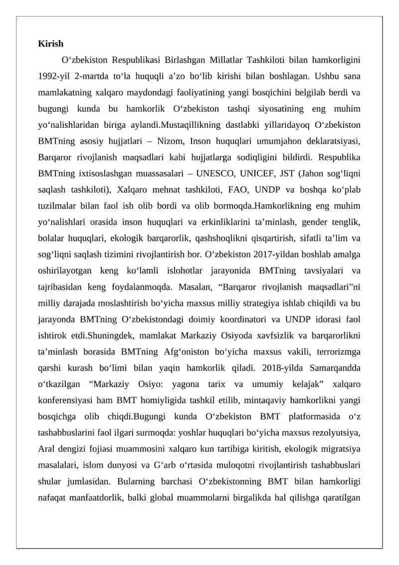 O‘zbekiston – BMT hamkorligi 2