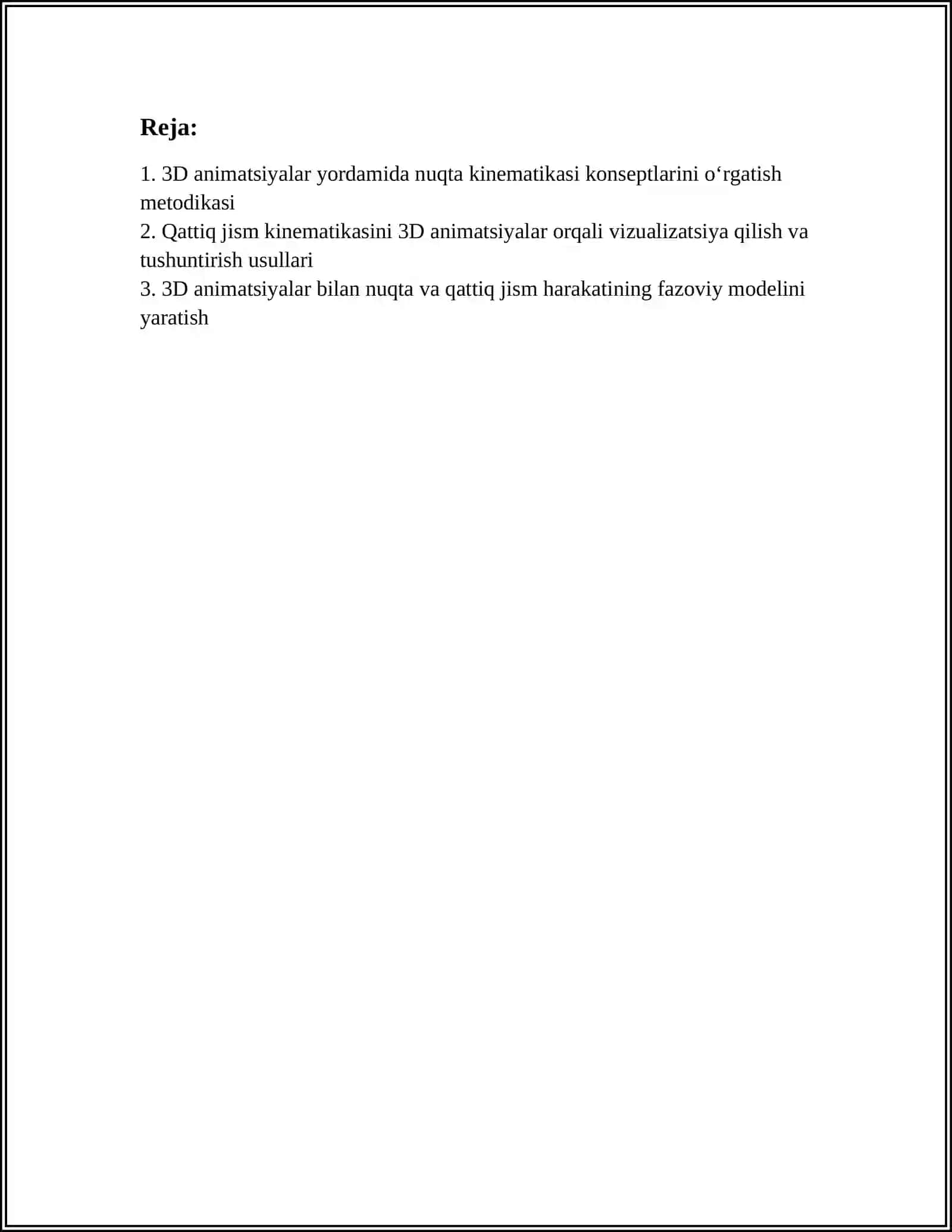 NUQTA VA QATTIQ JISM KINEMATIKASINI OʻRGATISHDA 3D ANIMATSIYALARNING PEDAGOGIK SAMARADORLIGI 2