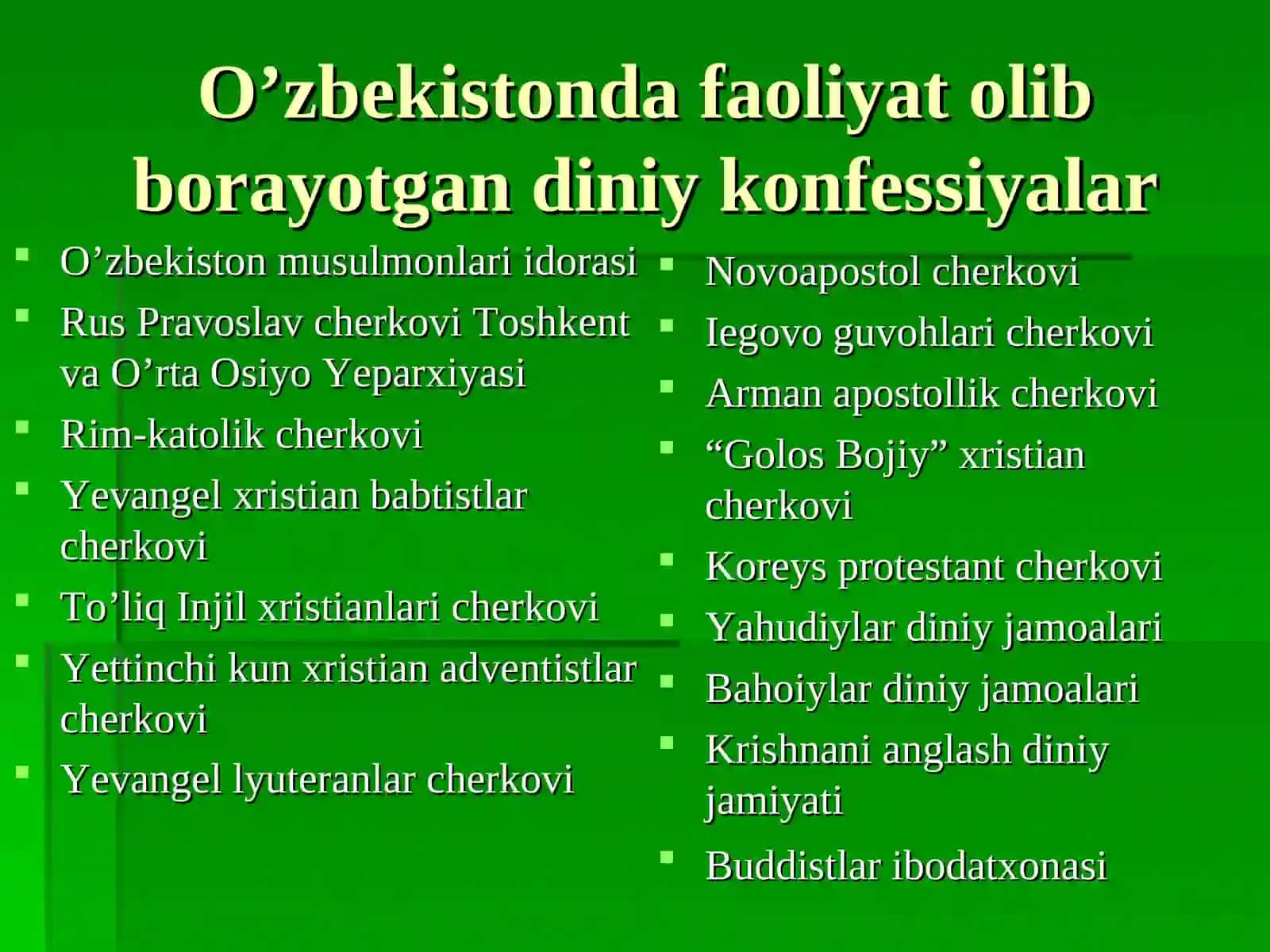 O’zbekistonda faoliyat olib borayotgan diniy konfessiyalar 2