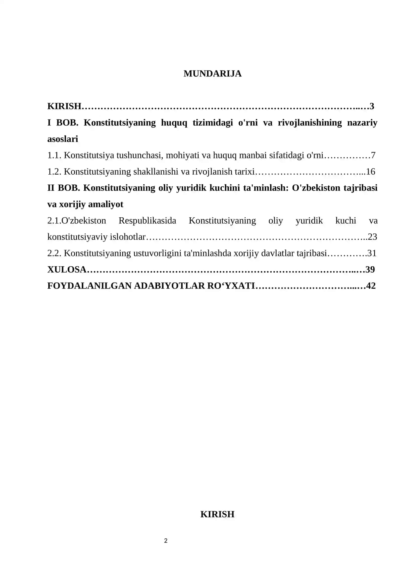Konstitutsiya – oliy yuridik kuchga ega huquq manbai sifatida kurs ishi 2