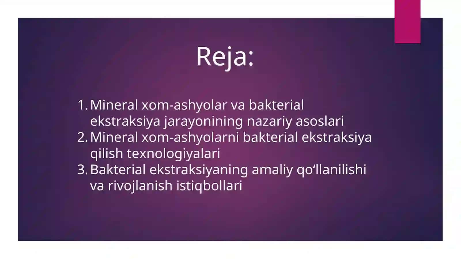 Mineral xom-ashyolarning bakterial ekstrakstiya usullari. 2