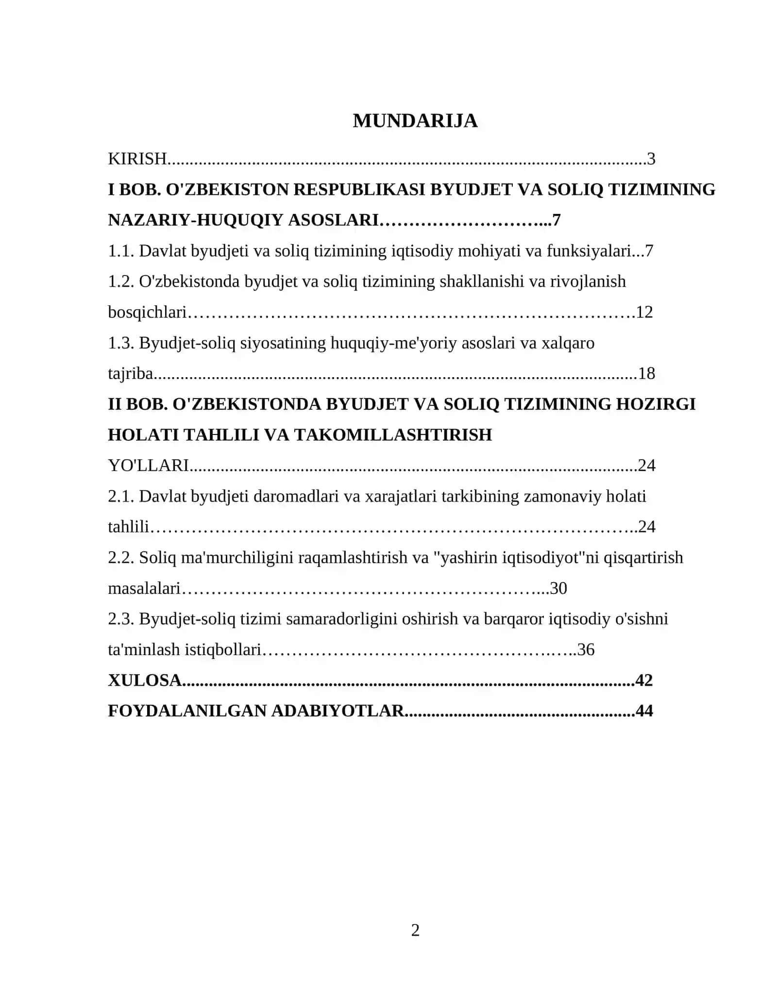 O’ZBEKISTON RESPUBLIKASIDA BYUDJET VA SOLIQ TIZIMINI TAKOMILLASHTIRISH YO’LLARI 2