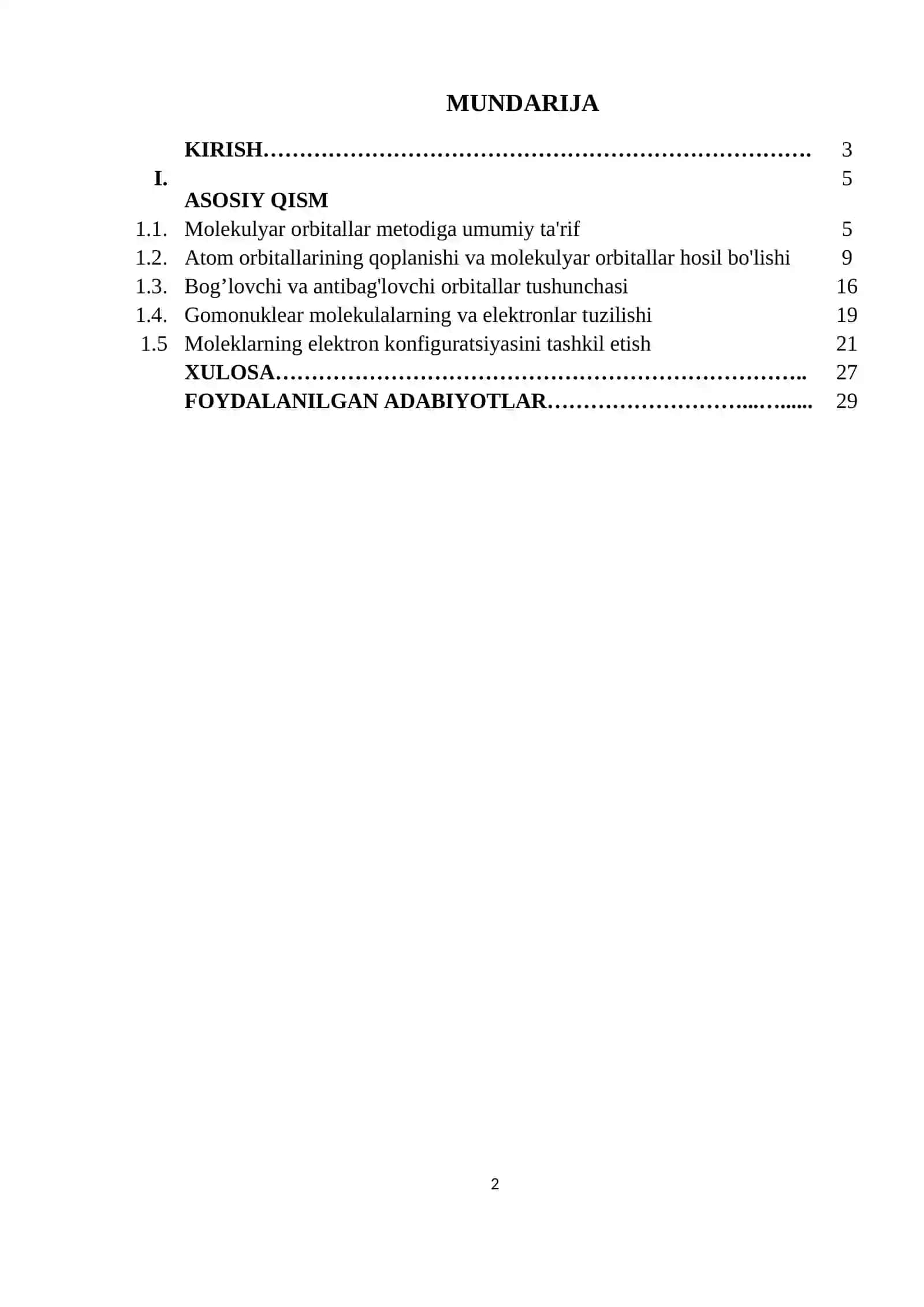 Molekulyar orbitallar metodi. Gomonuklear molekulalar va ionlarning elektron formulalari va energetik diagrammalarni tuzish 2