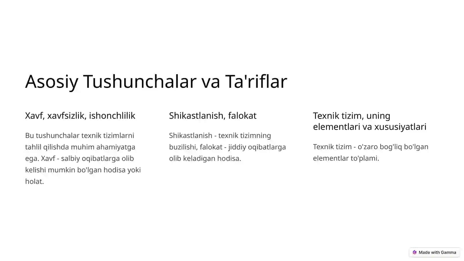Texnogen Xavf va Texnik Tizimlar Ishonchliligi Faniga Kirish 2