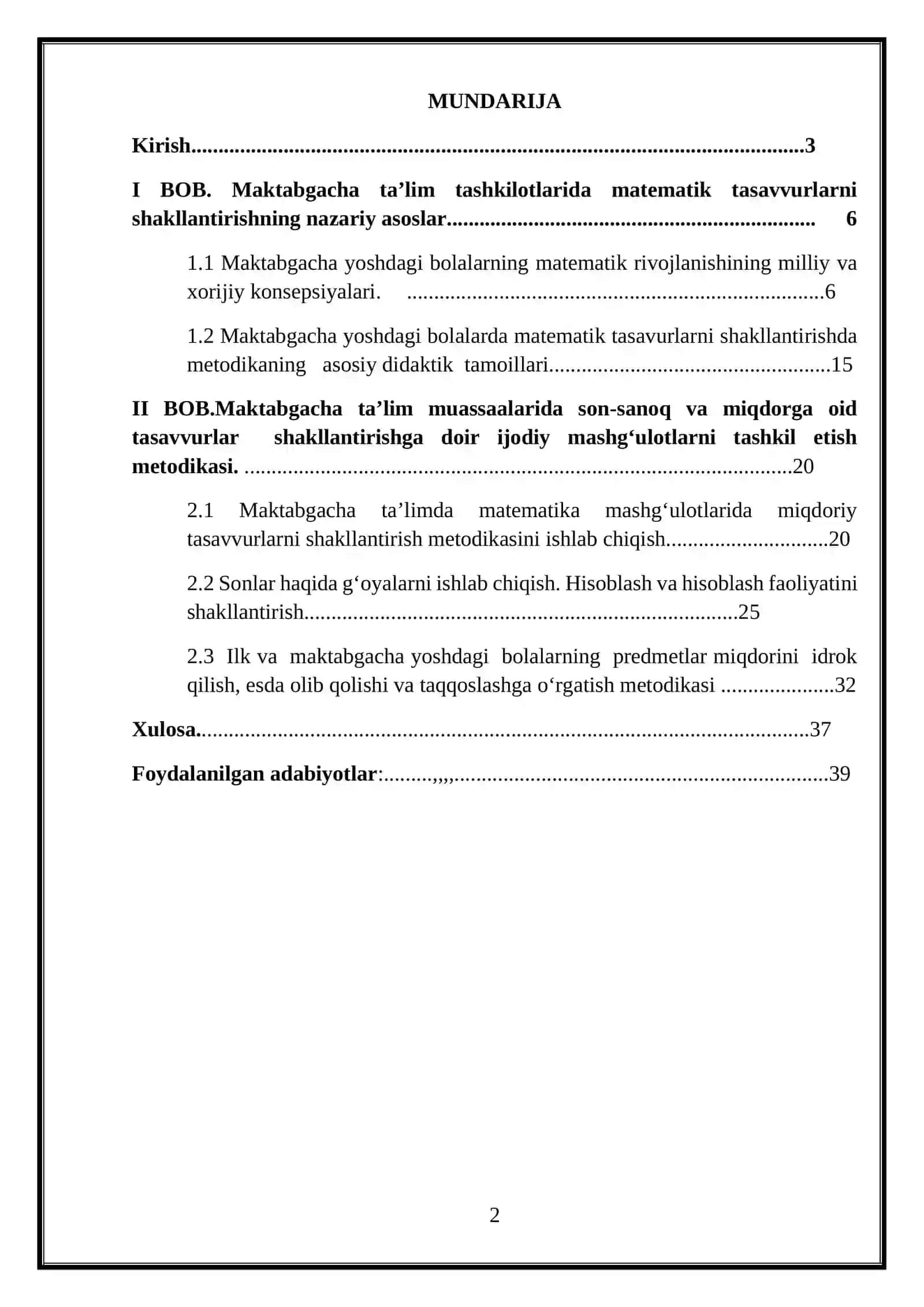 Maktabgacha ta’lim muassaalarida son-sanoq va miqdorga oid tasavvurlarni shakllantirishga doir ijodiy mashg‘ulotlarni tashkil etish metodikasi 2