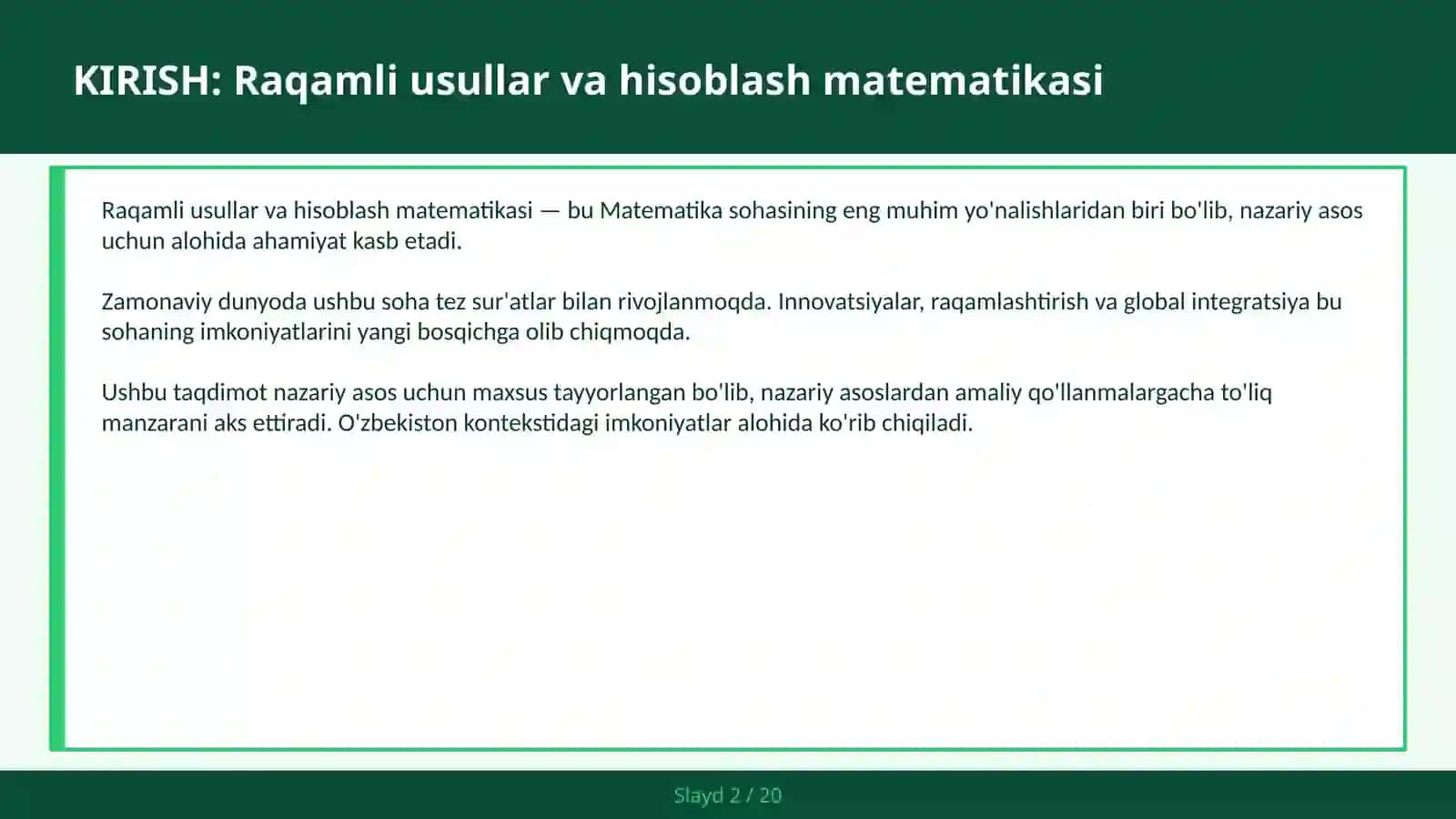 Raqamli usullar va hisoblash matematikasi 2