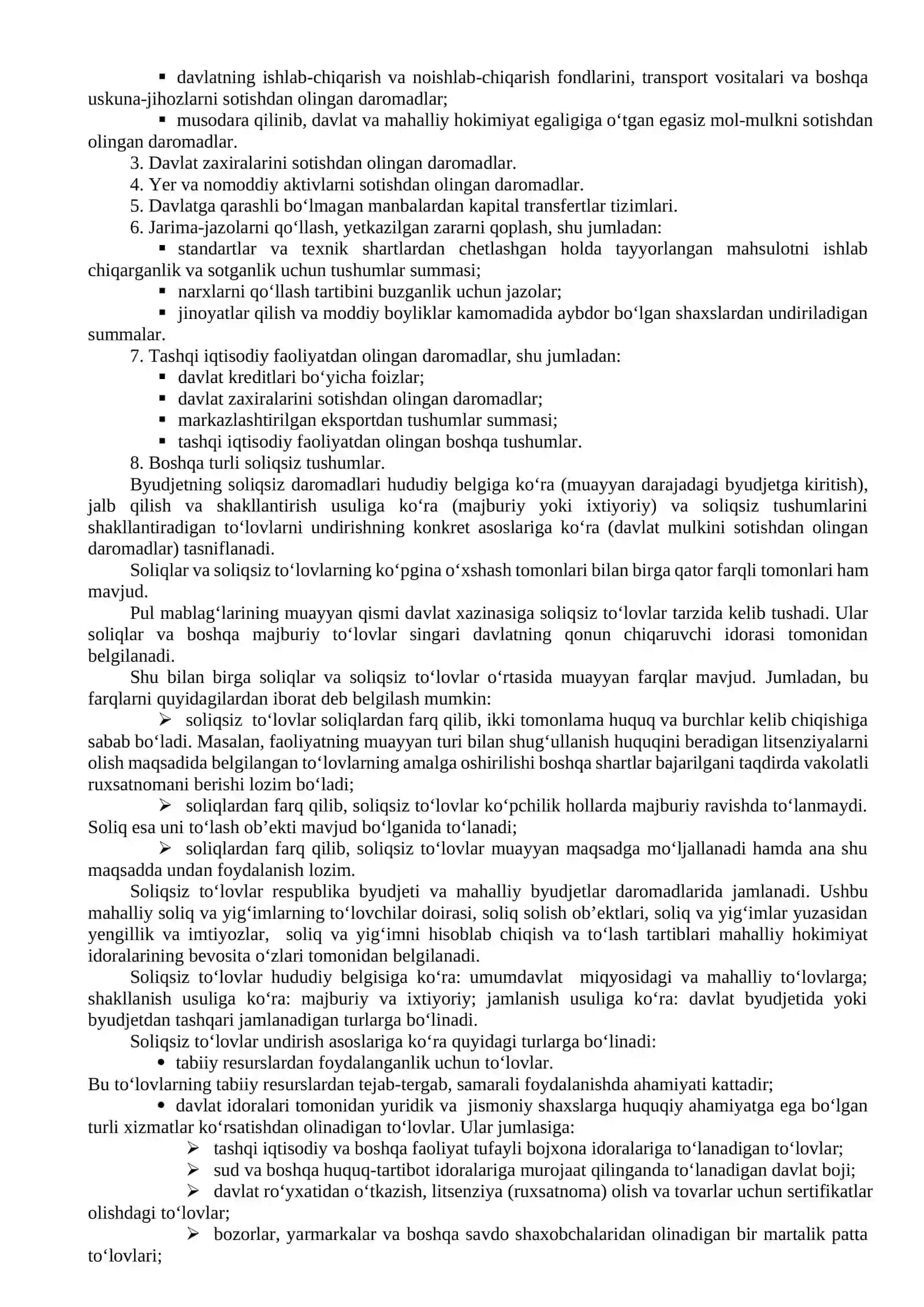 Davlat byudjeti soliqsiz daromadlarining zarurligi, mohiyati va turkumlanishi 2