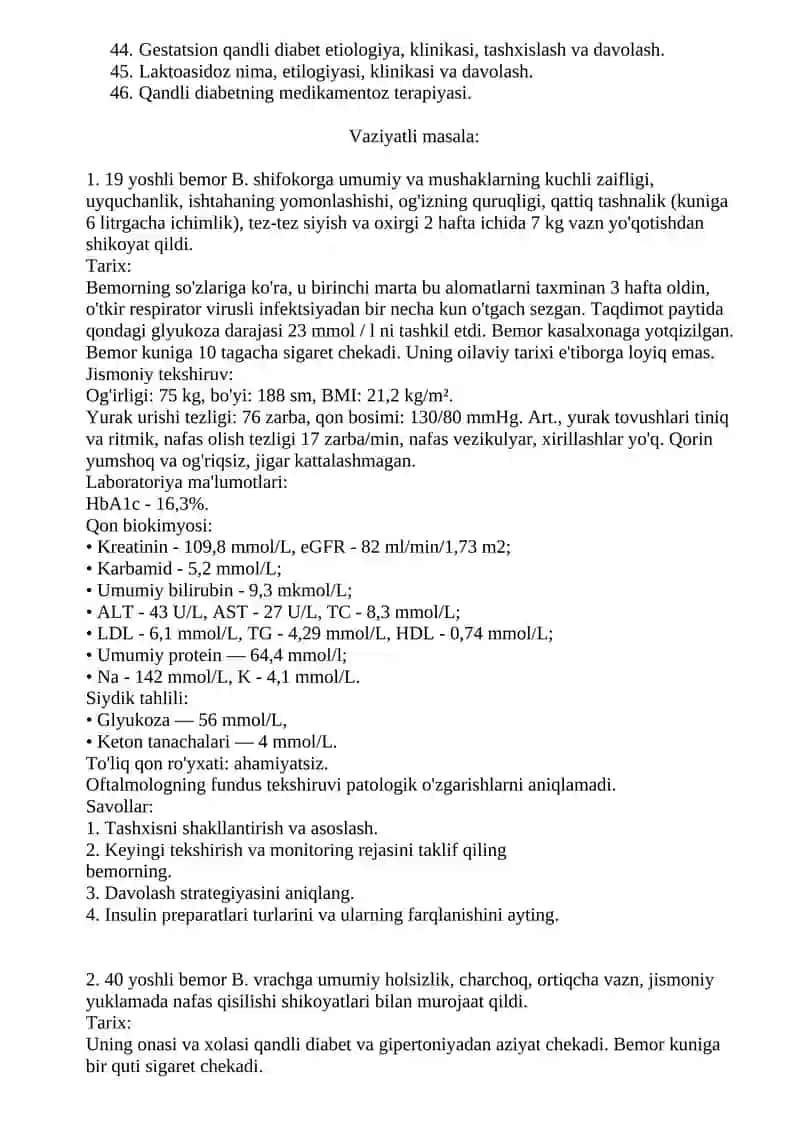 Tibbiyot Endokrinologiya Savollari 2
