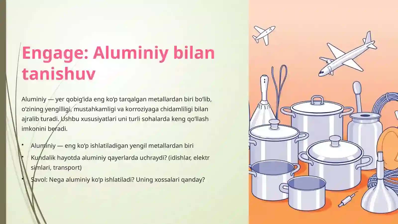 Aluminiy birikmalari va ularning ishlatilishi (9-sinf kimyo, 5E modeli) 2
