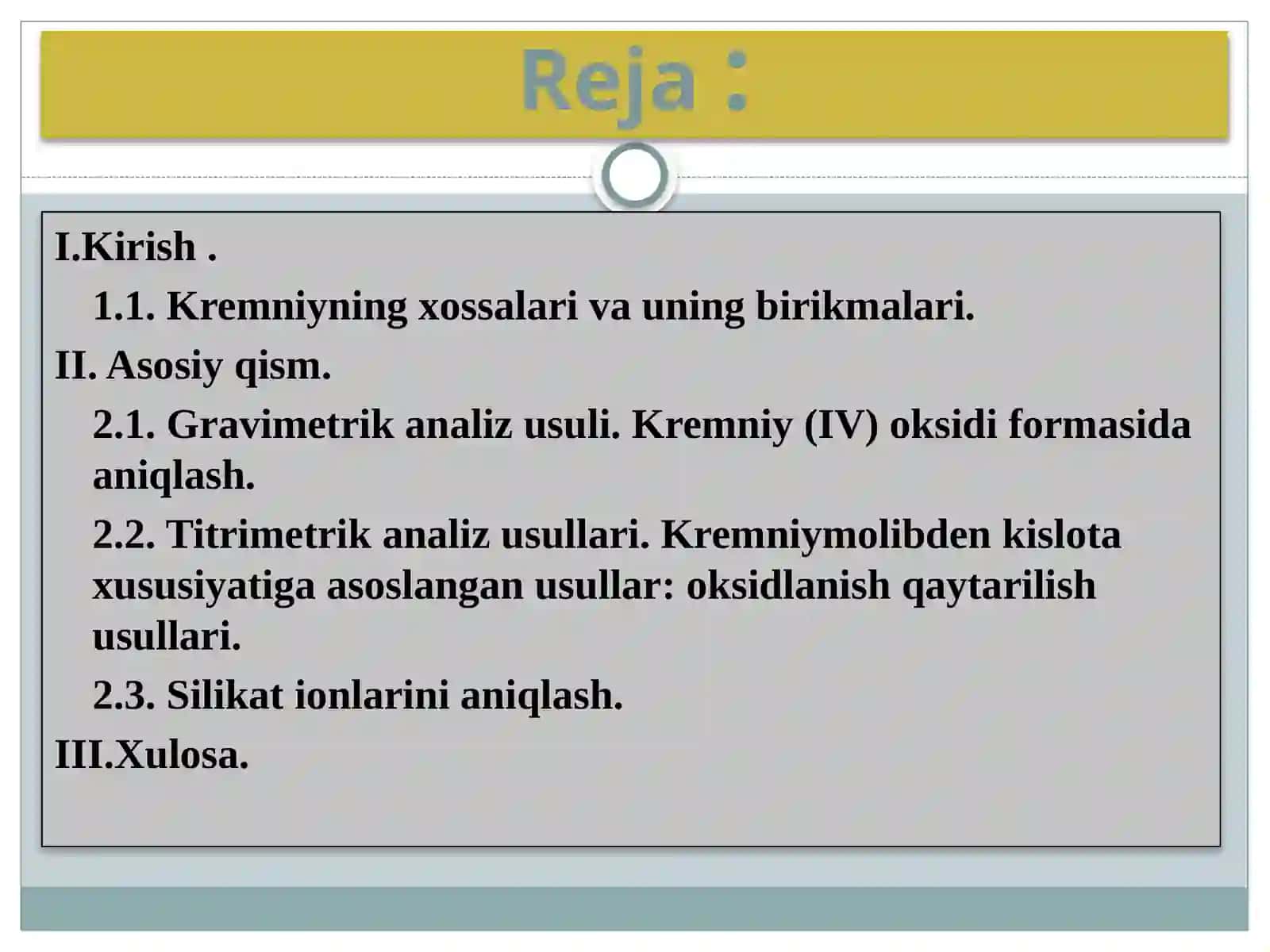 Kremniyning analitik kimyosi 2