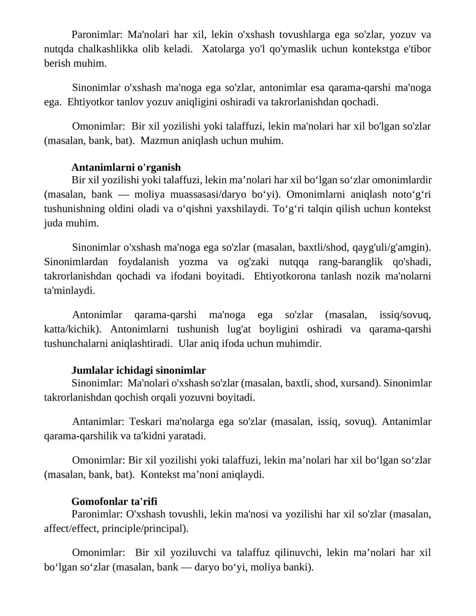 Kalit so'zlar. Omonimlar, Antonimlar, Sinonimlar, Paronimlar, O'xshashlar, Qaramaqarshi, Ma'no, Imlo, Talaffuz, So'zlar 2