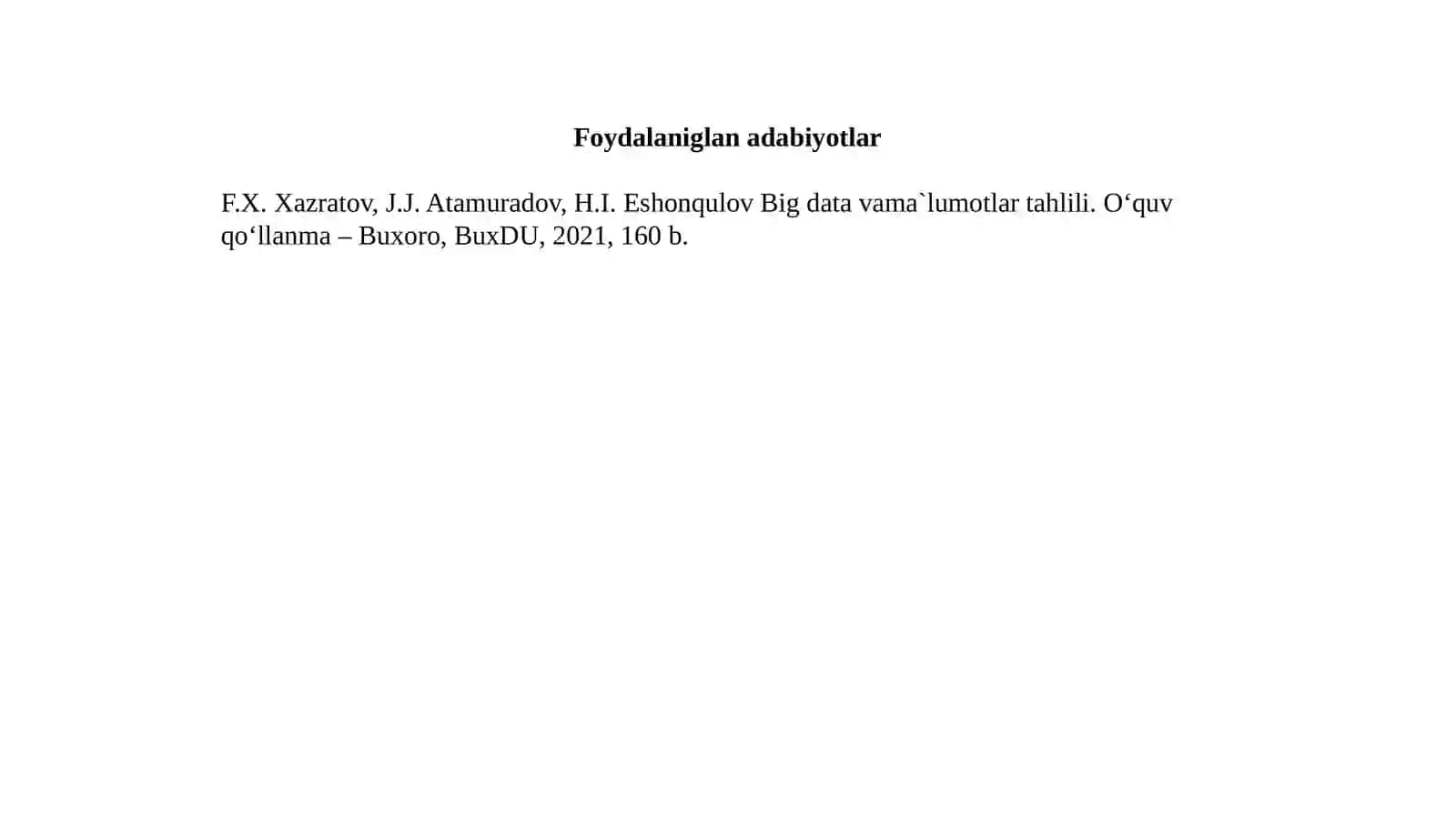 Kattama’lumotlar ni qayta ishlash texnologiyalari 2