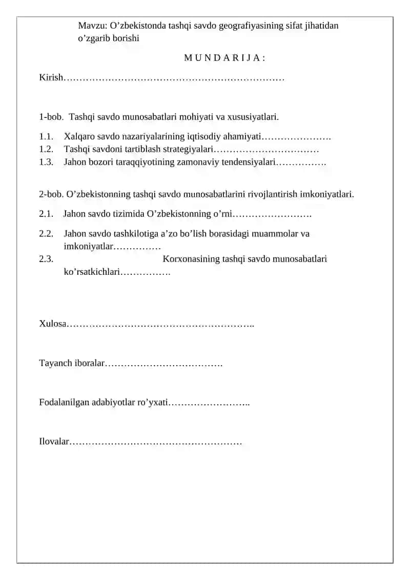 O’zbekistonda tashqi savdo geografiyasining sifat jihatidan o’zgarib borishi 2