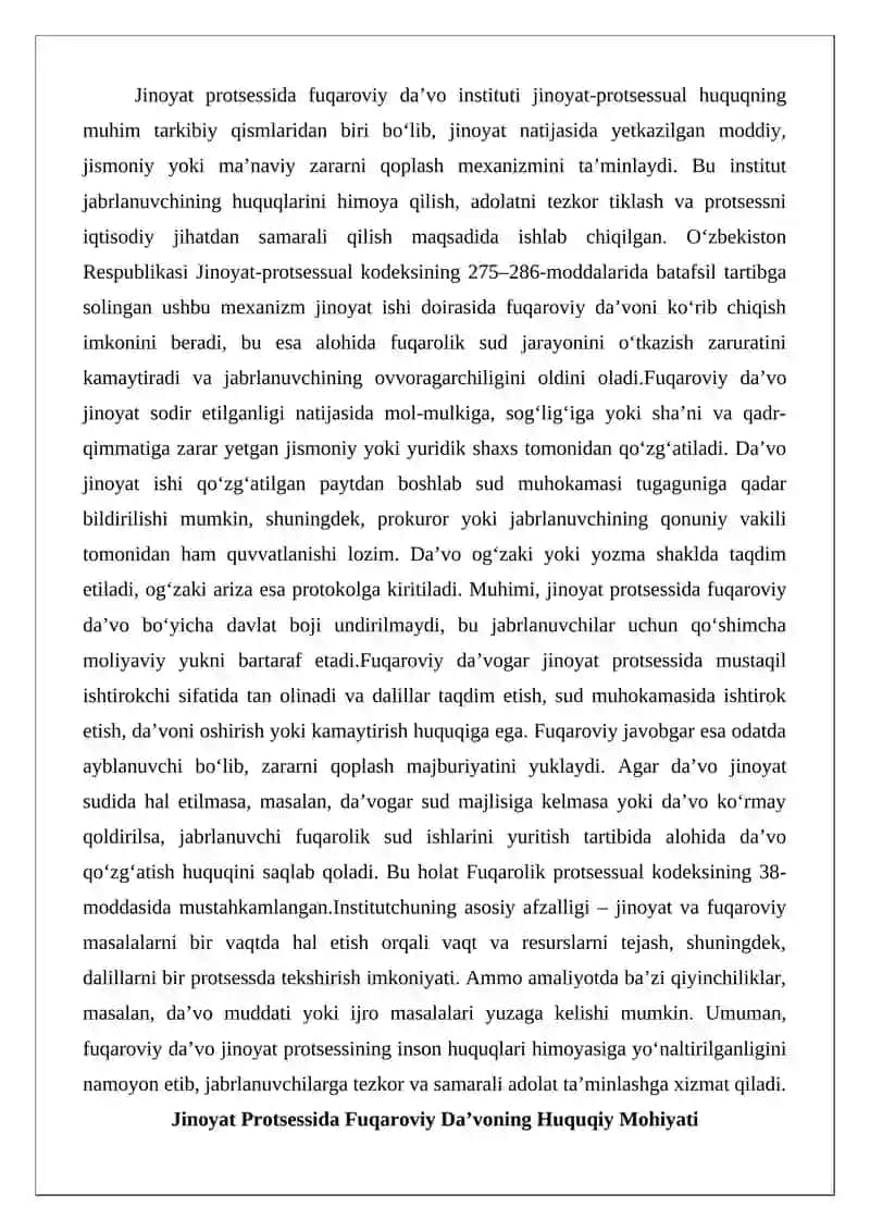 Jinoyat protsessida fuqaroviy da’voni qo‘zg‘atish va ko‘rib chiqish tartibi 2