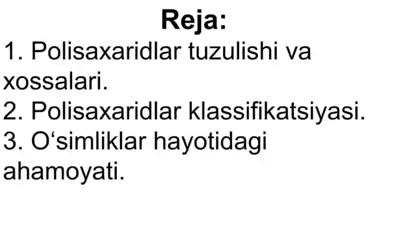 Polisaxaridlar tuzulishi va klassifikatsiyasi. 2