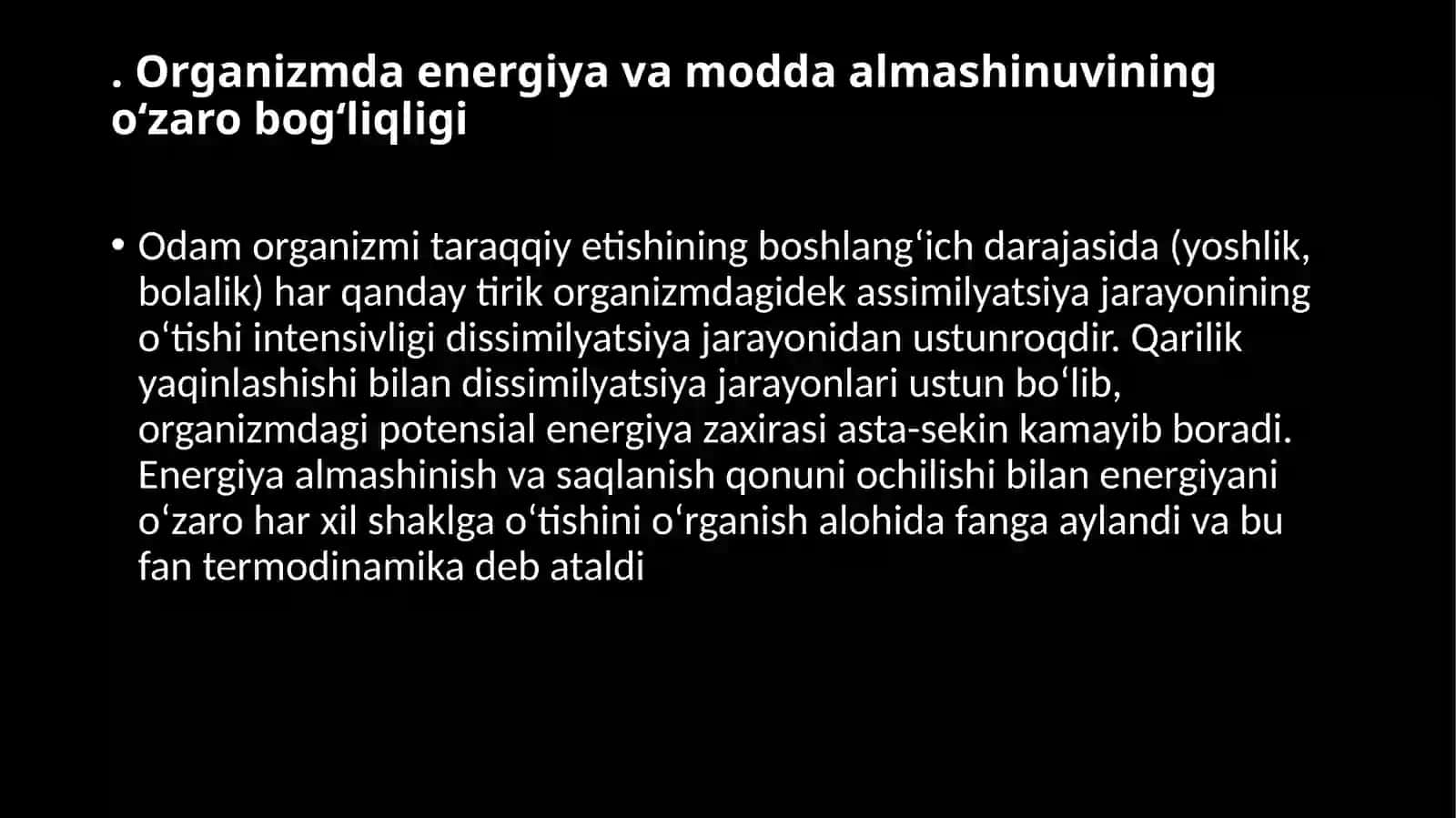 Kimyoviy termodinamika. Biologik suyuqliklarning elektro'tkazuvchanligi. Redoks sistemalar. Organizmdagi redoks potensial. Energiya va modda almashinuvining o'zarobog'liqligi 2