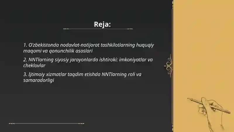 Oʼzbekistonda nodavlat-notijorat tashkilotlar va ularning siyosiy, ijtimoiy hamda iqtisodiy jarayonlardagi ishtiroki 2