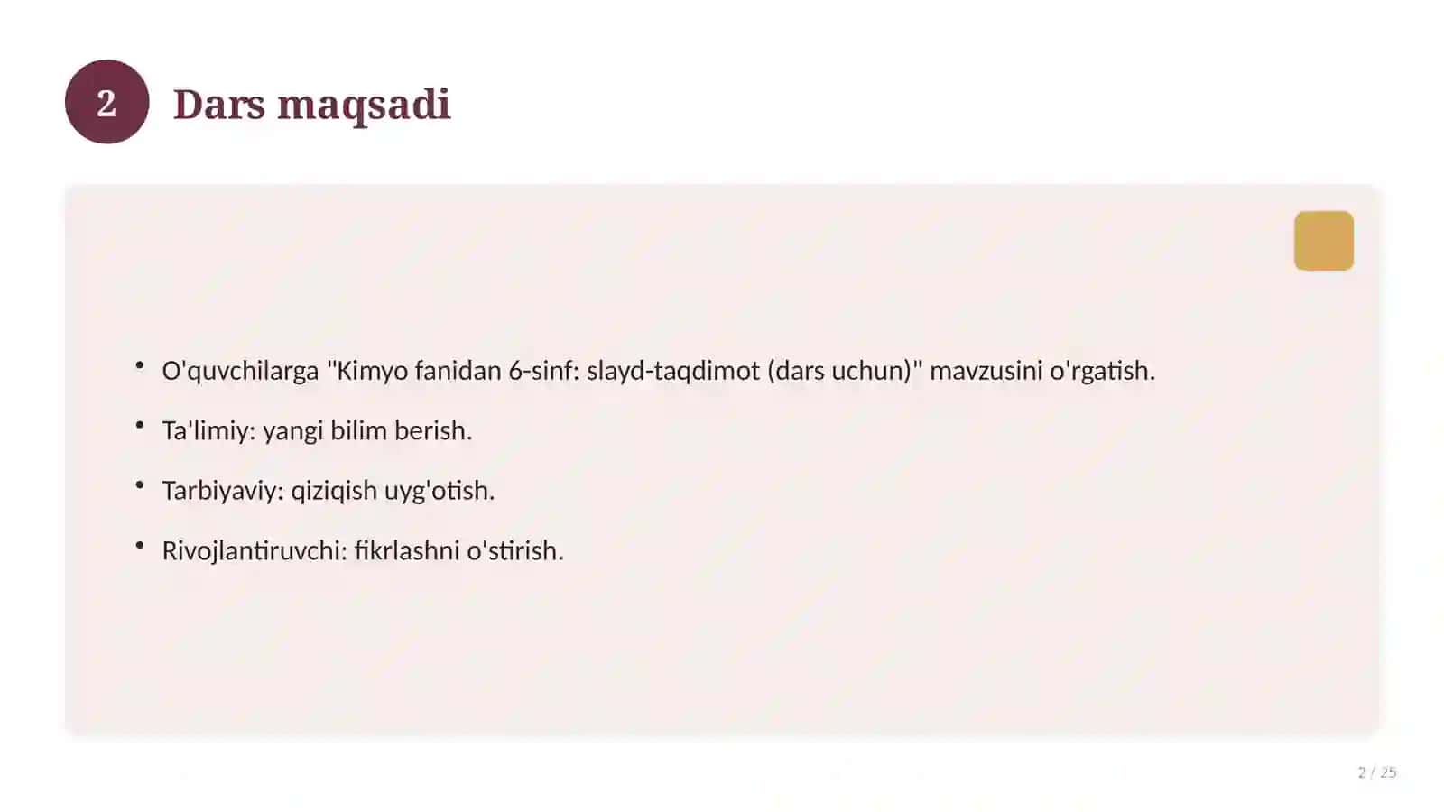 Kimyo fanidan 6-sinf: slayd-taqdimot (dars uchun) 2