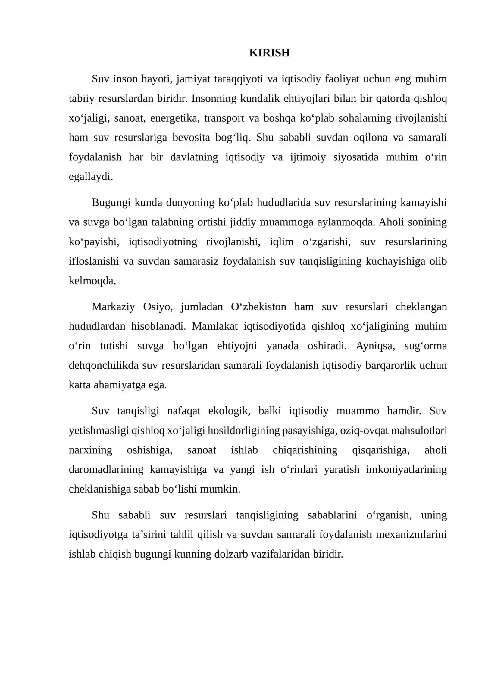 SUV RESURSLARI TANQISLIGI VA UNING IQTISODIYOTGA TA’SIRI 2