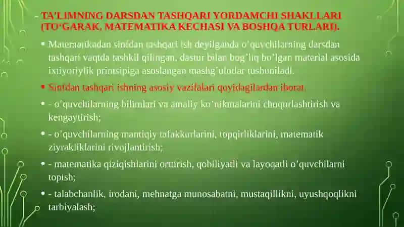 Ta'limning darsdan tashqari yordamchi shakllari 2