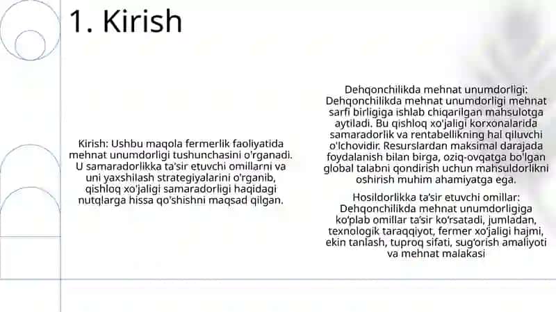 Fermer Xo'jaliklarida Mehnat Unumdorligi 2