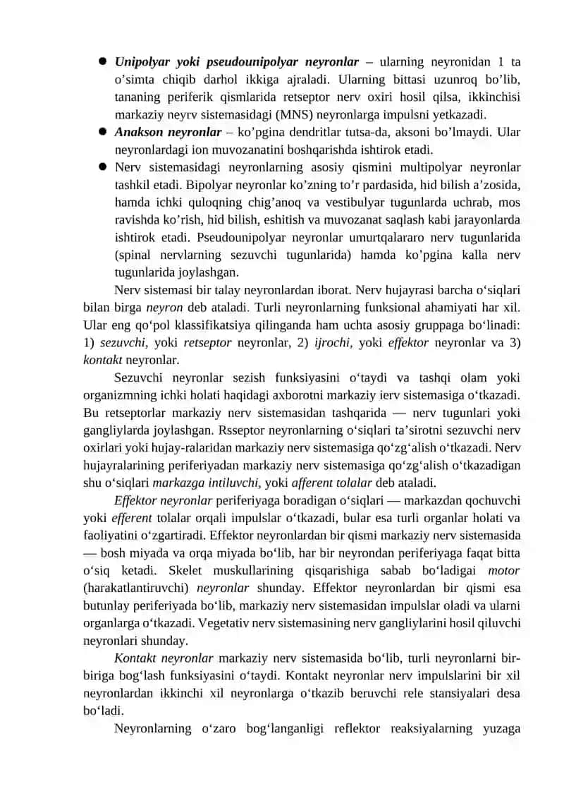 Nerv tizimining umumiy tuzilishi. Neyronlar klassifikatsiyasi 2