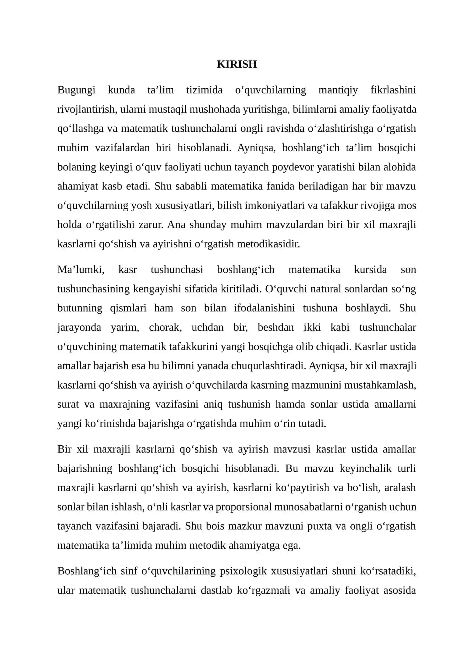 Bir xil maxrajli kasrlarni qo‘shish va ayirish metodikasi 2