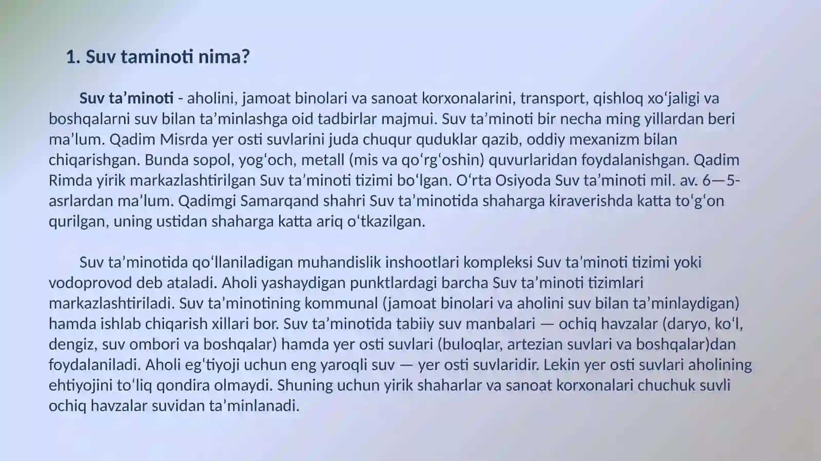 Qurilish maydonini vaqtinchalik suv bilan ta’minlashni loyihalash masalalarini o’rganish. 2