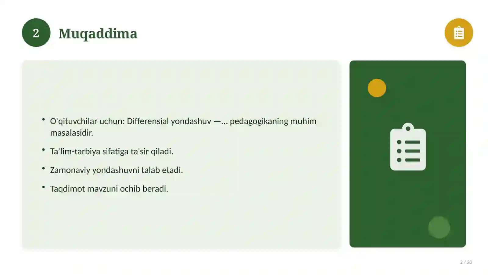 Differensial yondashuv — amaliy tatbiqi (Pedagogik loyiha) 2