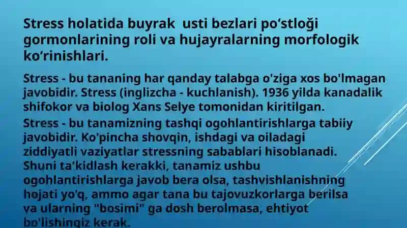Stress holatida buyrak usti bezlari poʻstloği gormonlarining roli va hujayralarning morfologik koʻrinishlari 2