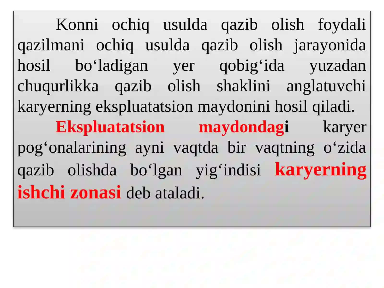 Konmassasini qazib olish texnologiyasi va mexanik cho'michli hamda rag'laynlar kavjoylarining parametrlari 2