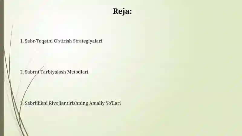 Sabr-bardoshni tarbiyalash metodologiyasi 2