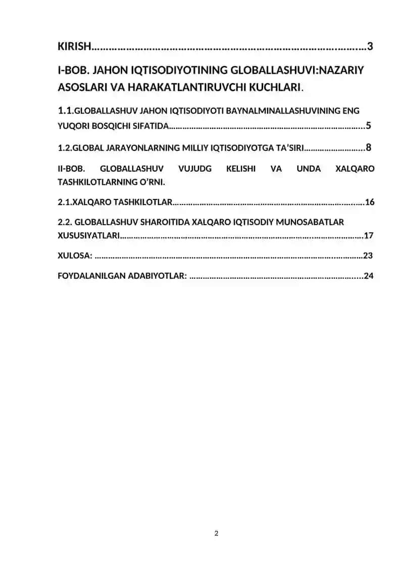 "GLOBALLASHUV VA BARQAROR TARAQIYOT" FANIDAN KURS ISHI 2
