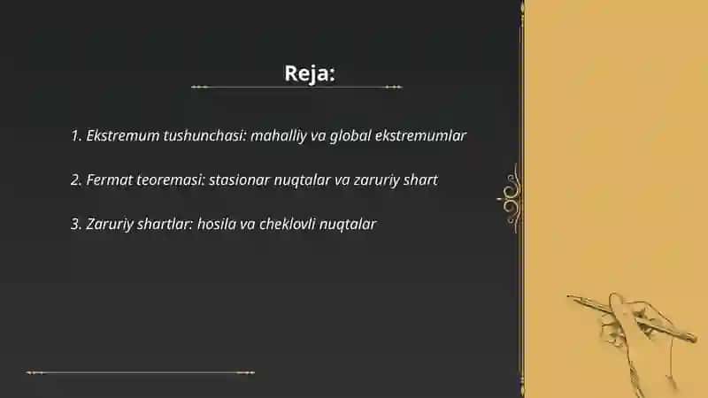 Ekstremumning Zaruriy va Yetarli Shartlari 2