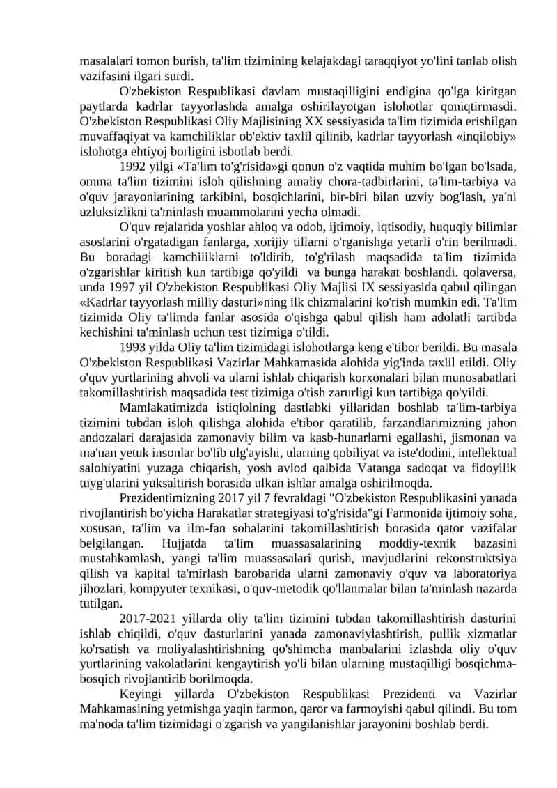 O'zbekiston Respublikasida ta'lim sohasida amalga oshirilgan islohotlar 2