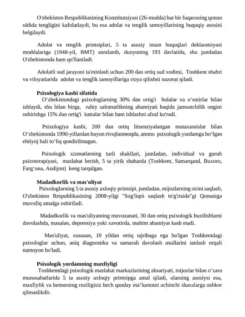 Psixologiya kasb sifatida. psixologiyaning kasbiy etikaviy tamoyillari 2