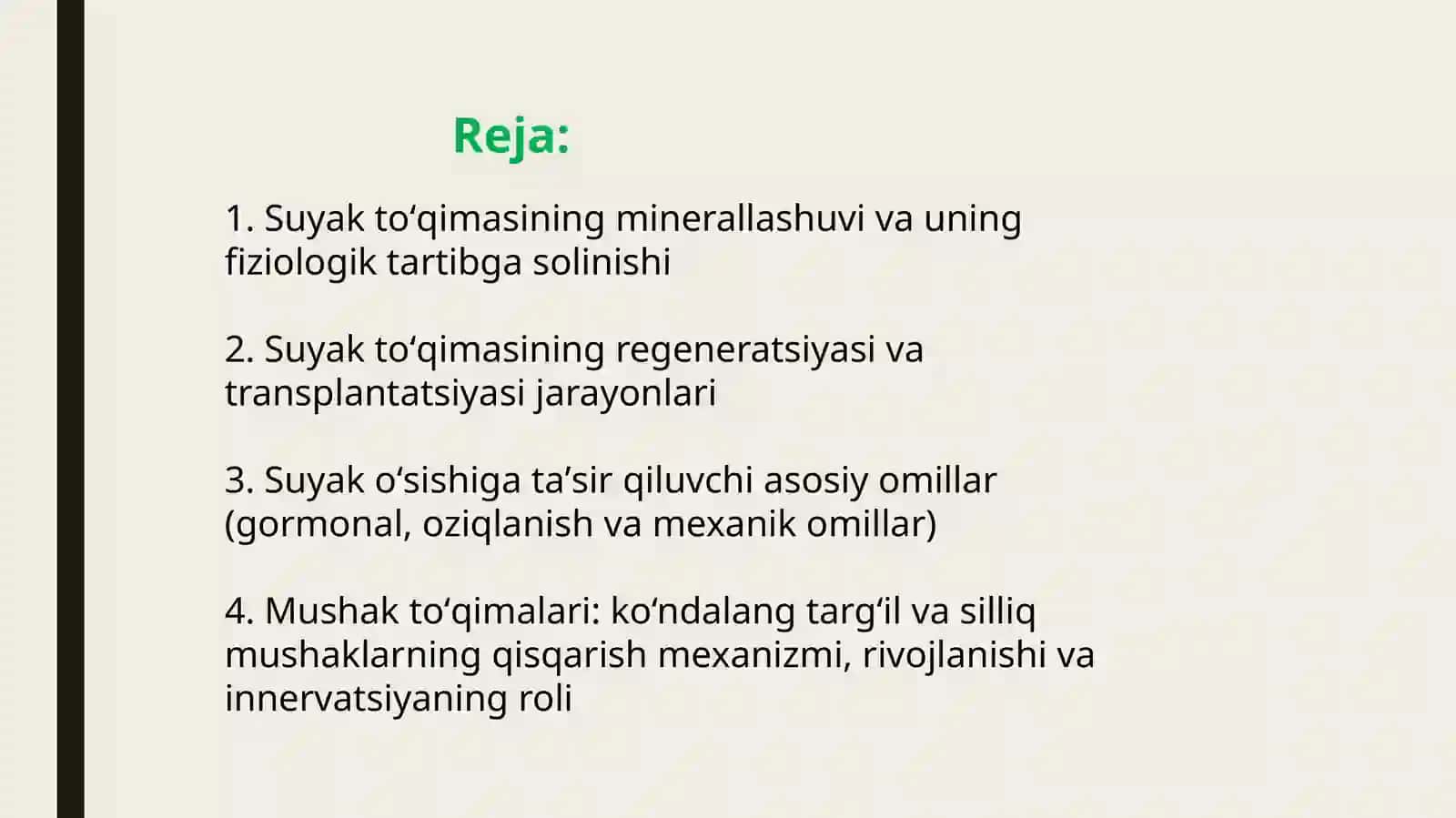 Suyak toʻqimalarining minerallashuvi, uning tartibga solinishi va buzilishlari. 2