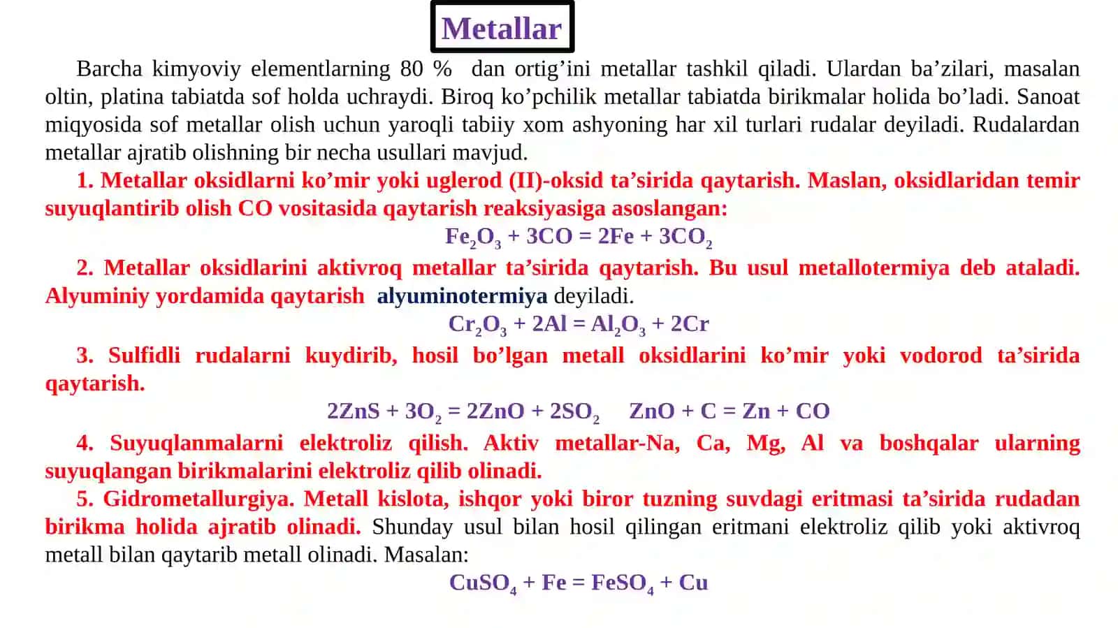 Metallar. s-, p-, d- va f-elementlar. Vodorod va galogenlar. 5 va 6- elementlarining umumiy xossalari 2