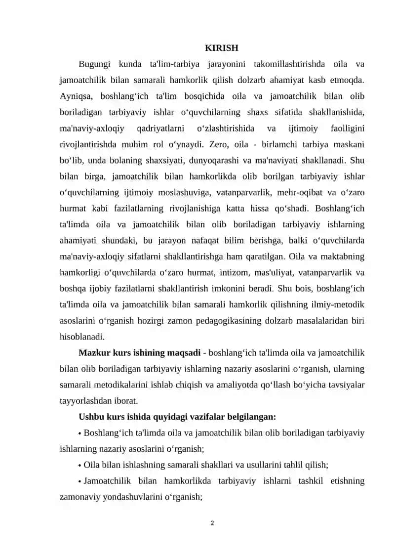 Boshlang‘ich ta'limda oila va jamoatchilik bilan olib boriladigan tarbiyaviy ishlar metodikasi 2