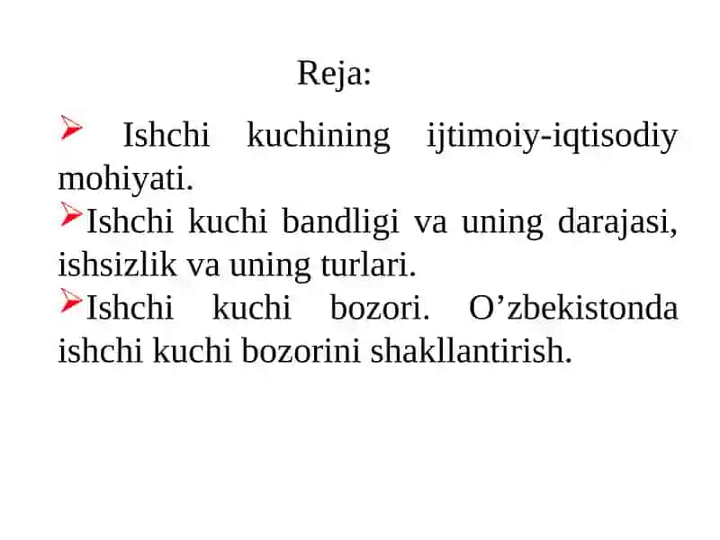 ISHCHI KUCHI, UNING BANDLIGI VA ISHSIZLIK 2