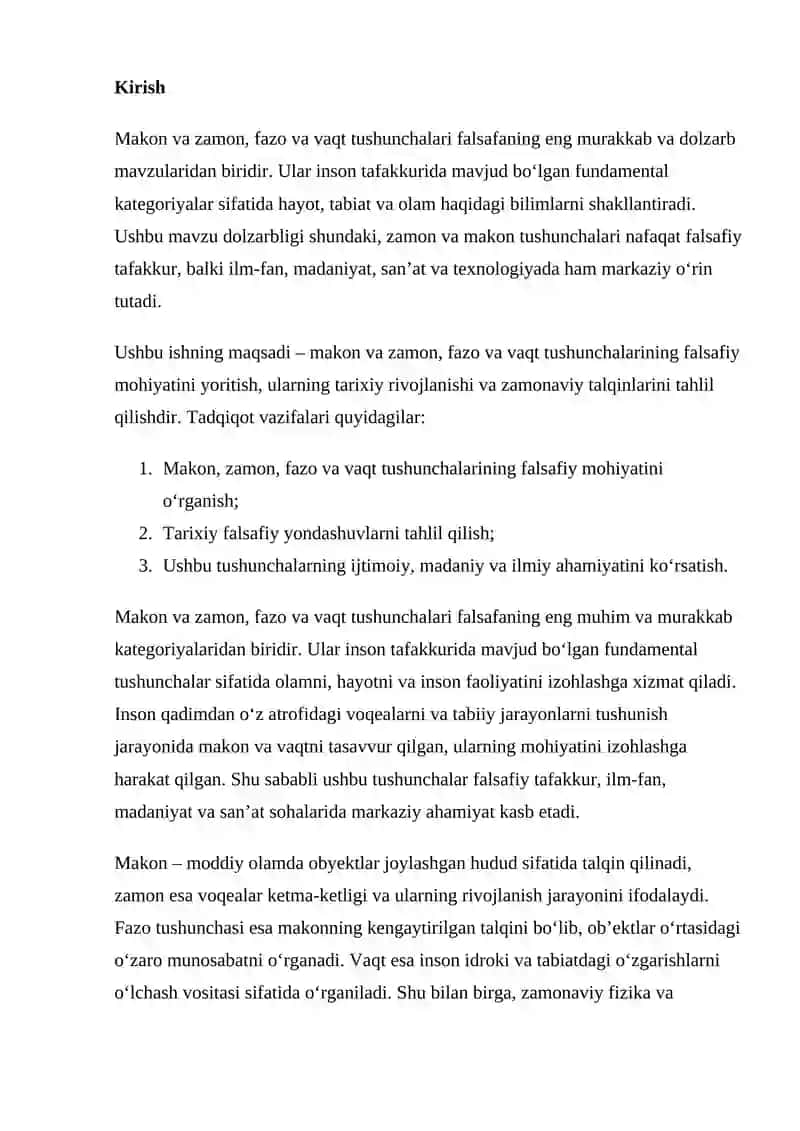 MAKON VA ZAMON, FAZO VA VAQT TUSHUNCHALARINING FALSAFIY MOHIYATI 2